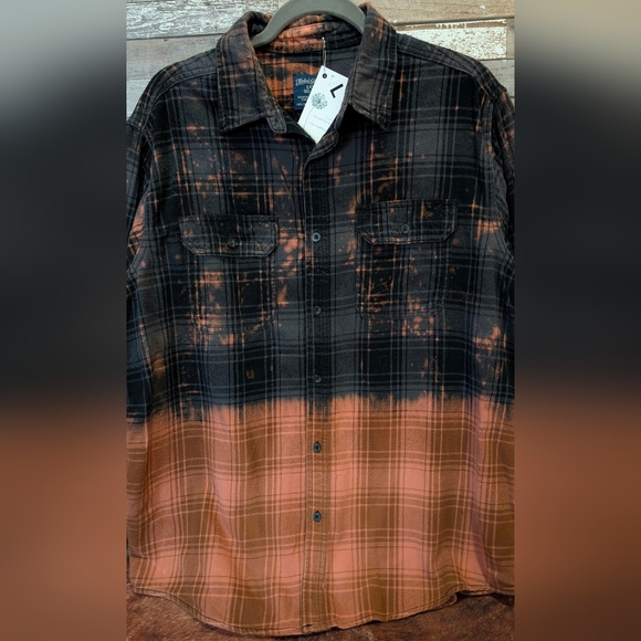 ZZ Top Graphic Upcycled Dip Dye Bleached Flannel Shirt - Picture 12 of 15
